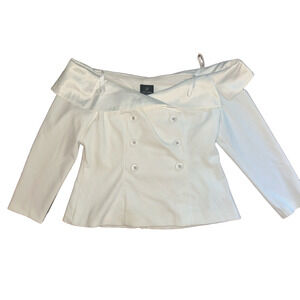 NWT ADRIANNA PAPELL WHITE TUXEDO OFF THE SHOULDER TOP